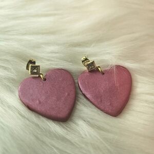 Handmade Pink Polymer Clay Heart Shape Earrings